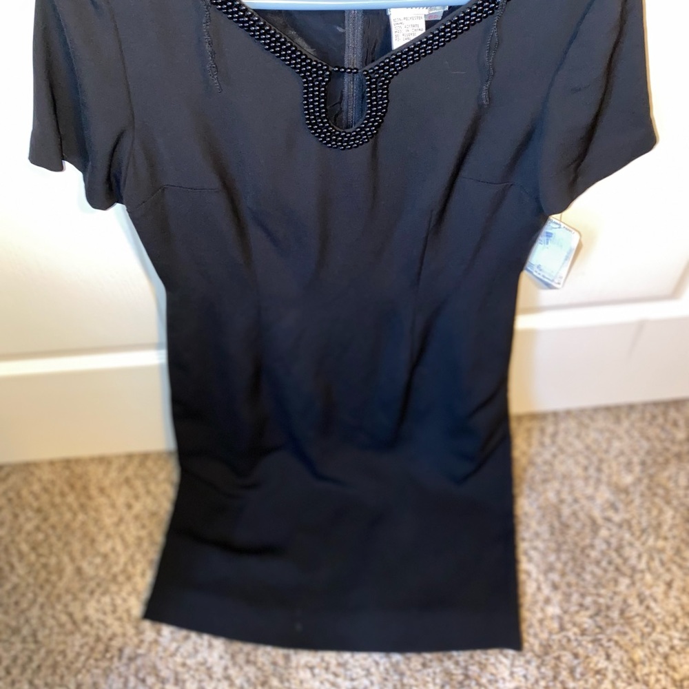 Adrianna Black Beaded Keyhole Dress